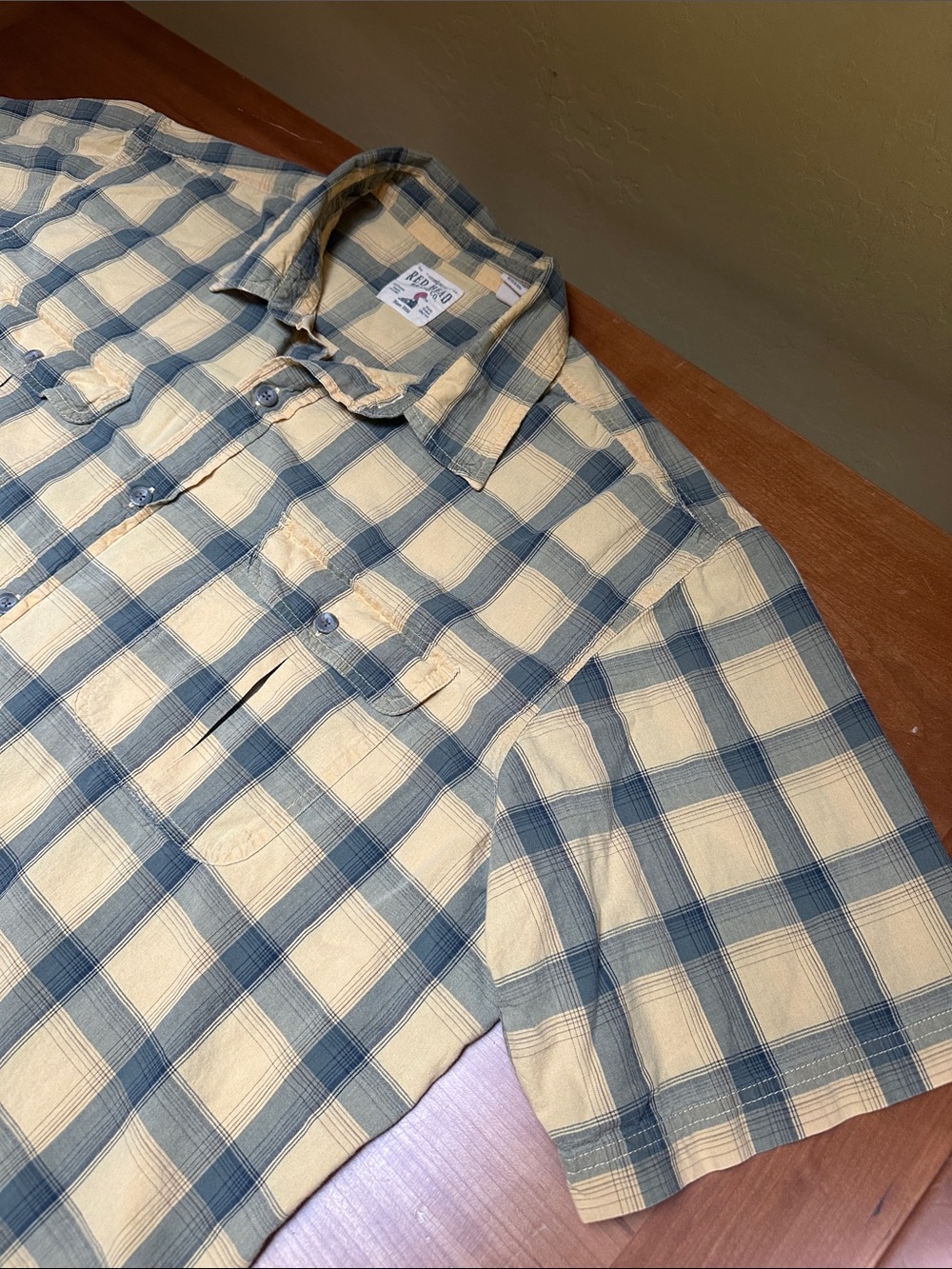 Men's Short-Sleeve Plaid Shirt in Yellow and Khaki XXL